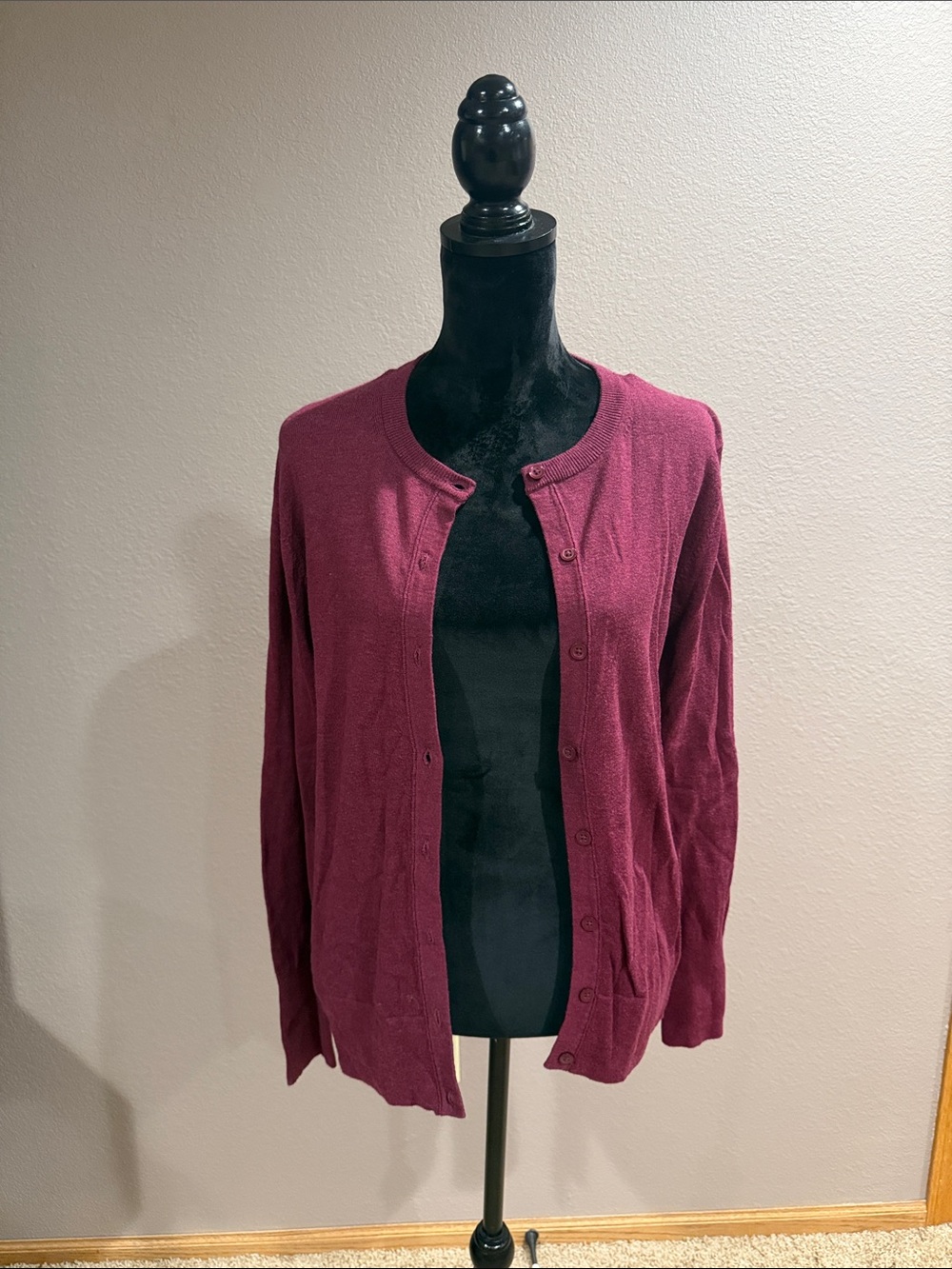 Eddie Bauer Plum Button-Front Cotton Blend Cardigan